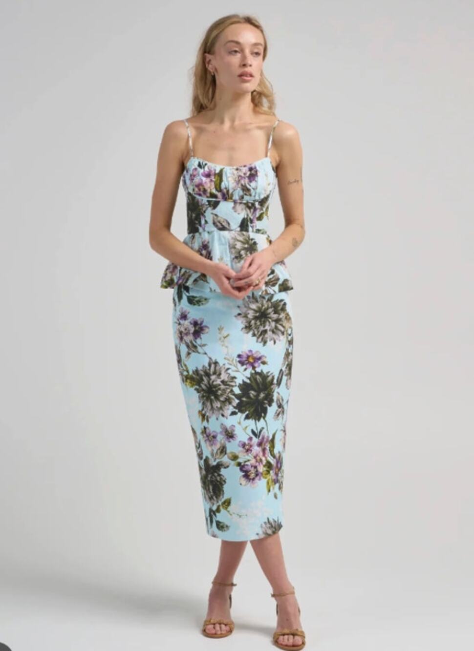 Cara Cara Set - Alba Top with Sienna Skirt in Margaux Bloom Blue size 8